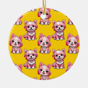 Ornamento De Cerâmica Design de Padrão de Cachorro Rosa - Amarelo