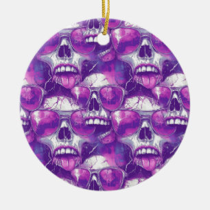 Ornamento De Cerâmica Design de padrão de caveira com óculos de sol roxo