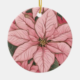 Ornamento De Cerâmica Design de Poinsettia de Natal rosa