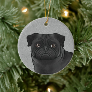 Ornamento De Cerâmica Design de Raça de Cachorro Pug Preto Limpa Cabeça