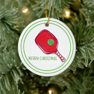 Ornamento De Cerâmica Design de Raquete de Pickleball Vermelho de Natal
