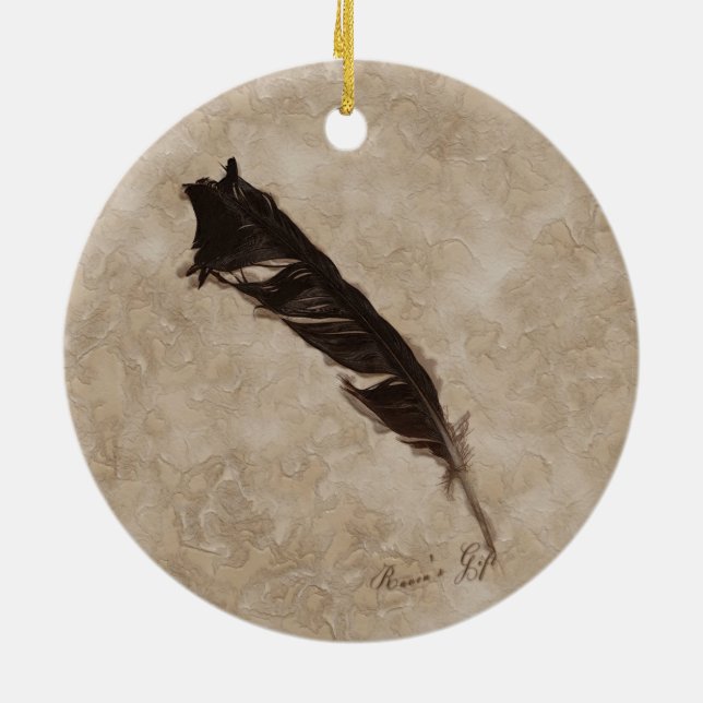 Ornamento De Cerâmica Design de Raven's Feather Bird-lover (Traseira)