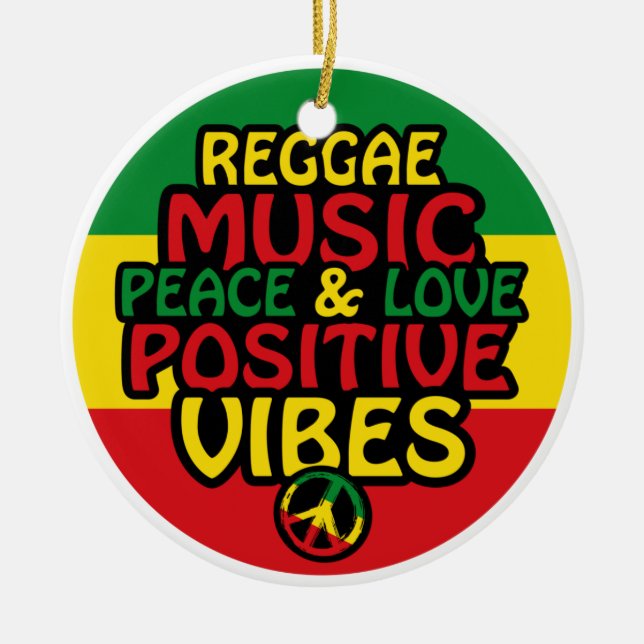 Ornamento De Cerâmica Design de reggae com citações positivas e bandeira (Frente)