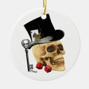 Ornamento De Cerâmica Design de tatuagem no crânio de um jogador gótico