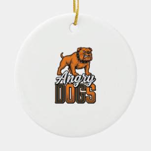 Ornamento De Cerâmica Design de Tipografia Bulldog Vintage Angry Dogs_1
