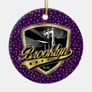 Ornamento De Cerâmica Design do Logotipo Brooklyn Gold Swoosh