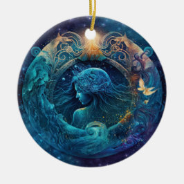 Ornamento De Cerâmica Design em Aquarela do Signo de Água - Aquário