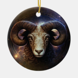 Ornamento De Cerâmica Design em Aquarela do Signo de Áries