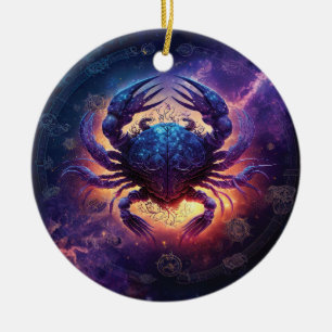 Ornamento De Cerâmica Design em Aquarela do Signo de Câncer