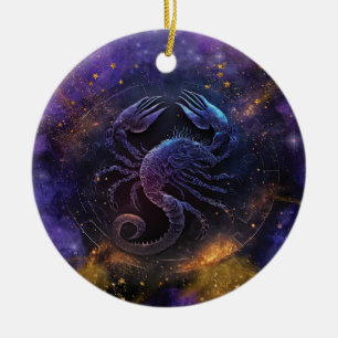 Ornamento De Cerâmica Design em Aquarela do Signo de Escorpião