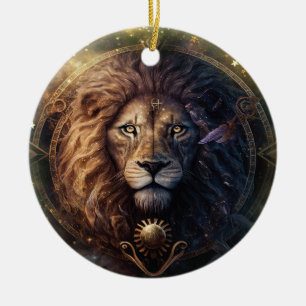 Ornamento De Cerâmica Design em Aquarela do Signo de Leão