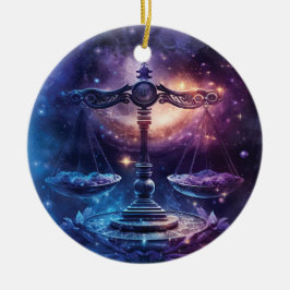 Ornamento De Cerâmica Design em Aquarela do Signo de Libra