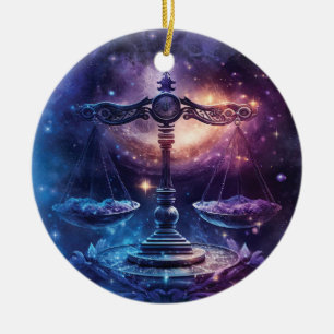 Ornamento De Cerâmica Design em Aquarela do Signo de Libra