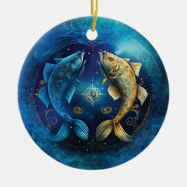 Ornamento De Cerâmica Design em Aquarela do Signo de Peixes