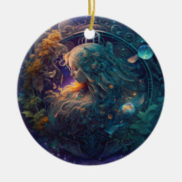 Ornamento De Cerâmica Design em Aquarela do Signo de Virgem