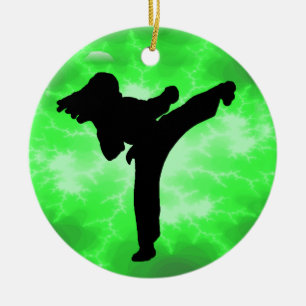 Ornamento De Cerâmica Design fêmea do relâmpago verde das artes marciais