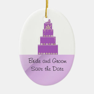 Ornamento De Cerâmica Design malva e roxo do bolo de casamento