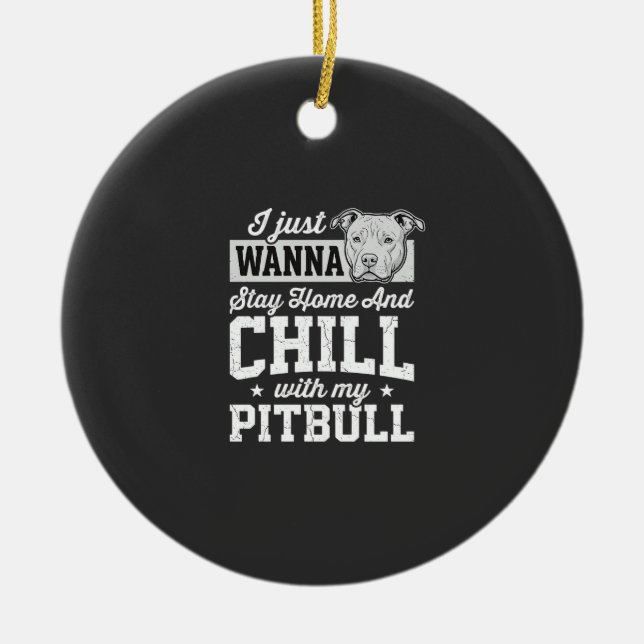 Ornamento De Cerâmica Design Pitbull Fique em Casa e Relaxe (Frente)