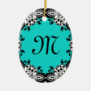 Ornamento De Cerâmica Design preto & branco da cerceta elegante com