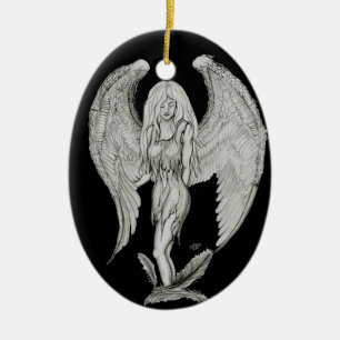 Ornamento De Cerâmica Design preto e branco do anjo