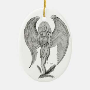 Ornamento De Cerâmica Design preto e branco do anjo