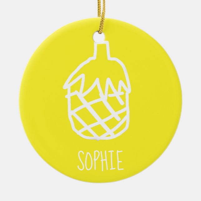 Ornamento De Cerâmica Design simples e simples do abacaxi amarelo (Frente)