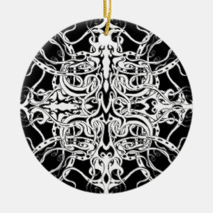 Ornamento De Cerâmica Design Tribal do Império Negro e Branco
