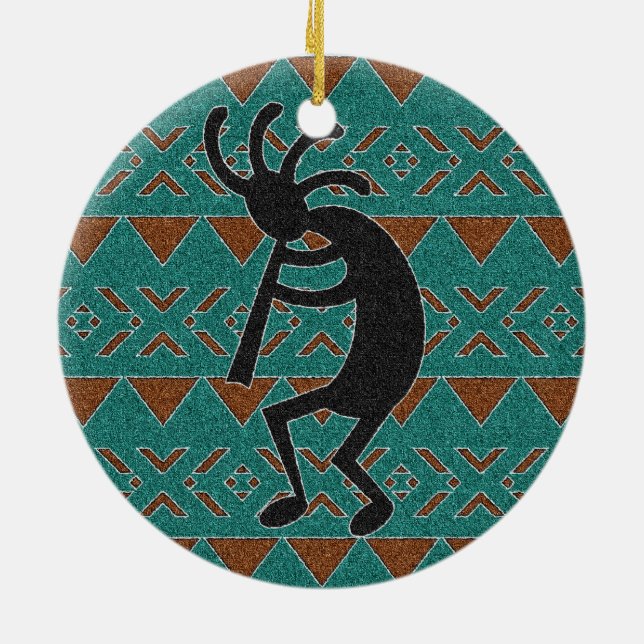 Ornamento De Cerâmica Design Tribal Kokopelli Turquoise Sudoeste (Traseira)