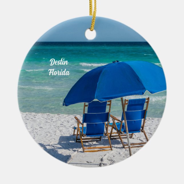 Ornamento De Cerâmica Destin Florida Chairs E Umbrella Circle Ornament (Frente)
