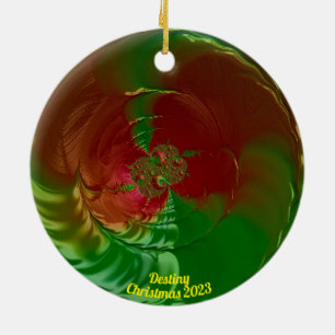 Ornamento De Cerâmica DESTINY ~ Glossy Red and Green Christmas 2023