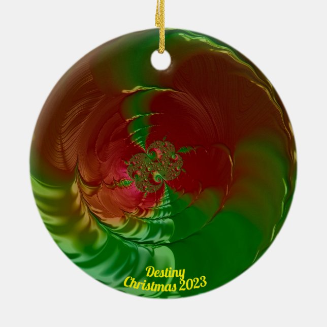 Ornamento De Cerâmica DESTINY ~ Glossy Red and Green Christmas 2023 (Traseira)