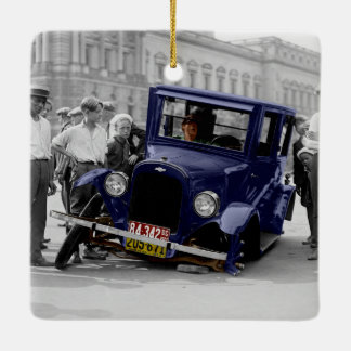 Ornamento De Cerâmica Destruição antiga preta & branca do vintage auto