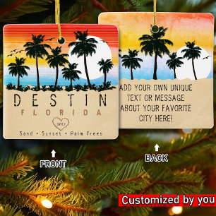 Ornamento De Cerâmica Destruin Florida Retro Sunset Palm tree 60s