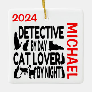 Ornamento De Cerâmica Detetive Loves Cats CUSTOM