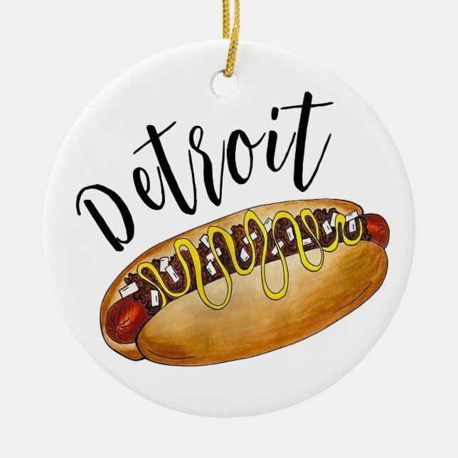 Ornamento De Cerâmica Detroit Michigan MI Coney Island Hot Dog Hotdog (Frente)