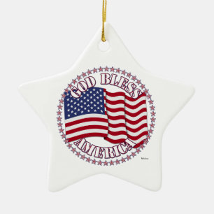 Ornamento De Cerâmica Deus Abençoe a América Com a Bandeira dos EUA e 50