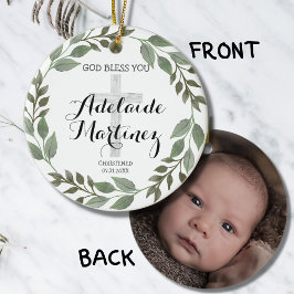 Ornamento De Cerâmica Deus abençoe Christening Baptism Green Botanical