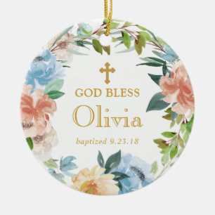 Ornamento De Cerâmica Deus abençoe Floral Personalizado De Frasto De Bat