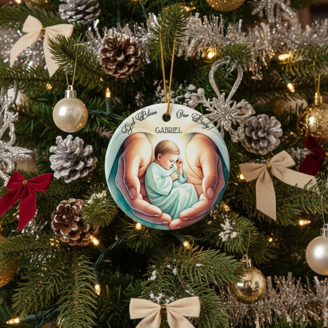 Ornamento De Cerâmica "Deus abençoe Meu Bebê" 🎄 👶 (Criador carregado)