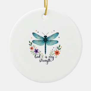 Ornamento De Cerâmica Deus é minha força Floral Libélula Camiseta Cristã