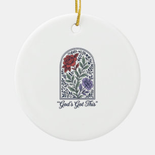 Ornamento De Cerâmica Deus Tem Isso Fé Floral Vintage