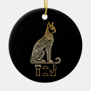 Ornamento De Cerâmica Deusa de Gato Egípcia. Nome em hieroglifos