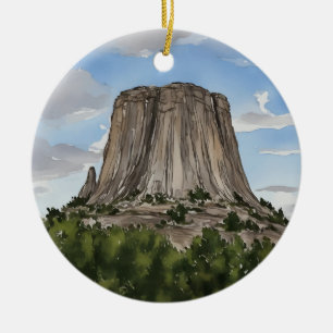 Ornamento De Cerâmica Devils Tower National Monuuument Wyoming Watercolo