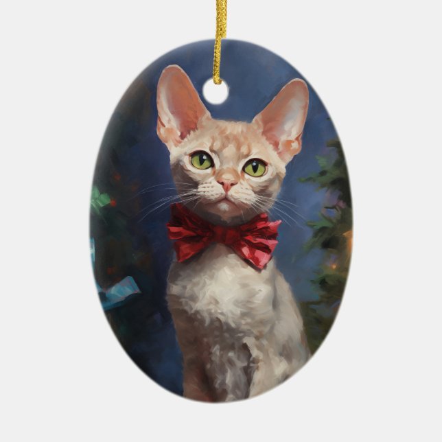 Ornamento De Cerâmica Devon Rex cat Christmas (Frente)