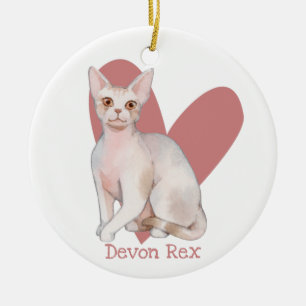 Ornamento De Cerâmica Devon Rex Cat Watercolor Gatinho Coração Rosa