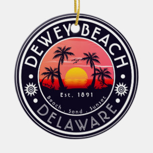 Ornamento De Cerâmica Dewey Beach Delaware Palm Trees Vintage 80s