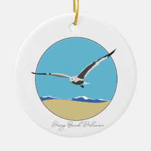 Ornamento De Cerâmica Dewey Beach, Delaware Sea Gull sobre Praia