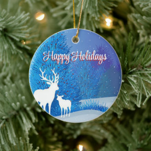 Ornamento De Cerâmica Dia Azul com Reindeer
