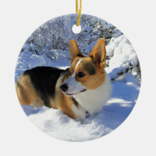 Ornamento De Cerâmica Dia da neve do Corgi de Galês