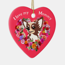 Ornamento De Cerâmica Dia de as mães Personalizado Coração Rosa Chihuahu